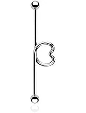 Paula & Fritz® Industrial Hantel für Ohr aus Edelstahl Chirurgenstahl 316L Herzschleife 32mm 38mm lang BSP10
