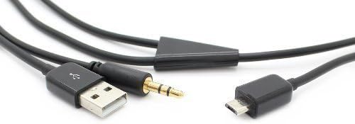 (Black) Micro USB to USB with 3.5mm audio for Samsung Car AUX Out Cable
