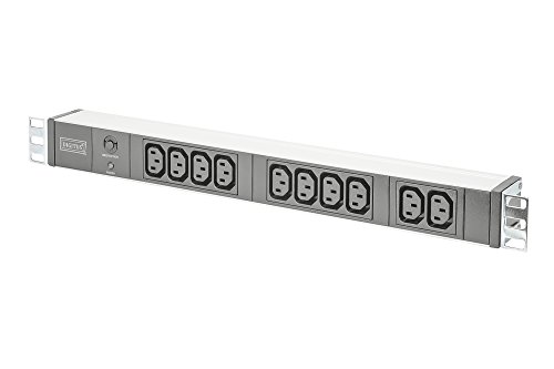 DIGITUS Professional Aluminium Steckdosenleiste, 1HE, 483 mm (19") Schrank Montage, 10A, 250VAC 50/60Hz, 10x IEC C13, Überlastschutz, 1.8 m Zuleitung IEC C14 Stecker