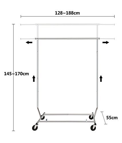 HLC 128-188*55*145-170CM Verstellbarer Klappbarer Fahrbarer Kleiderständer Kleiderstange Garderobenständer - 4