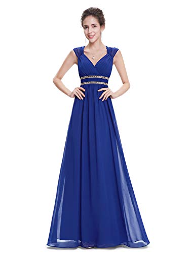 Ever-Pretty Vestido de Fiesta Noche Elegante con Cuello en V para Mujer 42 Azul Zafiro