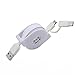 Produktbild Xshuai Ladegerät Ladekabel-1M/3FT Universal Micro USB & Typ-C 2 in 1 Retractable Datenladegerät Kabel für Android Smartphones, Samsung, HTC, Sony, Huawei, Nexus und mehr (Weiß)