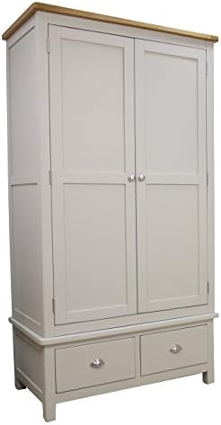 Aspen Painted Oak Sage Grey Wardrobe / 2 Door 2 Drawer Large Hanging Robe