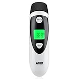 Amir Infrared Body Thermometer, Ear and Forehead Dual Mode for Easter, Non-Contact Laser Thermometer with LCD Display, Memory Recall, Instant Reading (6-8 Sec), Fever Alarm for Baby, Child, Adult