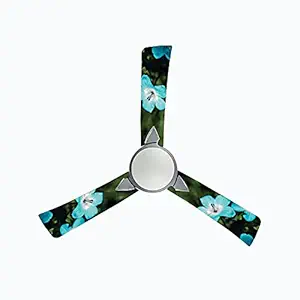 woopme Blue Flower Ceiling Or Roof Fan Blade Stickers for Living Kids Couple Bedroom Home Office Decor Vinyl Printed Fan Leaf Decal L X H 50 X 16 Cms Each ( 4 pcs)