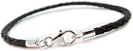 Carla Marie Jewellery Mens Ladies Braided Leather Bracelet With Sterling Silver Clasp 3mm Brown 8.5" / 21.6cm