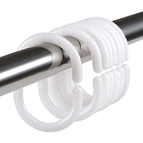 LIHAO Lot de 24 Anneaux de Douche en Plastique, Accessoire Anneaux pour Rideaux, 24 Crochets Simples Blanc 46 x 29 mm