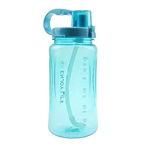 ASeeker 2l Bpa-Privo Bottiglie d' Acqua Portatile Ampia Bocca Grande capacità Bottiglia d' Acqua a Tenuta Spazio Tazza da Viaggio Campeggio Tazze con Tracolla, Paglia E Spazzola di Pulizia (Blu)