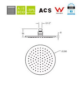 Grünblatt Wellness 200 mm Kopfbrause aus Messing Regenbrause Duschbrause Round SPA Regen Brause Shower Round - 2