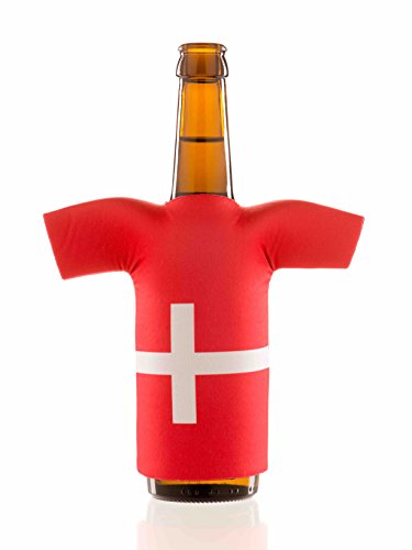 Flaschentrikot Dänemark – Flaschenkühler, Bierkühler, Getränkekühler aus Neopren – Fanartikel und Partyspaß zum Grillen, Public Viewing und Feiern