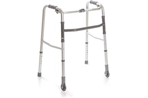 ANTEAMED Deambulatore pieghevole, regolabile in altezza con 2 puntali e 2 ruote fisse