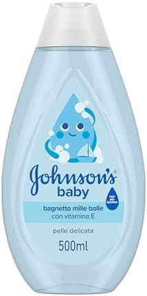 Johnson's Baby Bagnetto Mille Bolle 500 ml, Bagnoschiuma neonato detergente e idratante, Docciaschiuma bambini con Vitamina E e formula Non Più Lacrime, Per pelle delicata, Dermatologicamente testato
