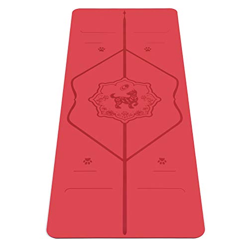 Liforme Tapis de Yoga Année du Chien - Le Tapis De Yoga Écologique Et Antidérapant avec Unique Système de Repères pour L'alignement - Biodégradable et Adhérence Extrême - Rouge