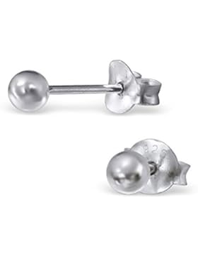 Ein Paar 3 mm Kleine Schlichte Kugelförmige Ohrstecker aus Sterling Silber mit Rhodium Überzug - Inklusive Geschenkbox