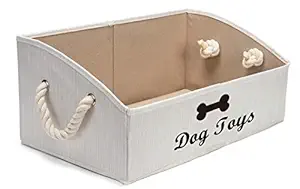 Geyecete Large Dog Toys Storage Bins - Foldable Fabric Trapezoid Organizer Boxes with Cotton Rope Handle, Collapsible Basket for Shelves, Dog Toys, Dog Apparel & Accessories??Dog Diaper (Beige)