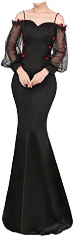 JR INTL Women's Off Shoulder Net Yarn Evening Dress, Elegant Bodycon Maxi Prom Gown For Women Vintage Open Back Dress With Gift Packed,Ideal Chirstmas Dress