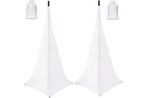 Speaker Stand Cover UCARE Universal Lighting Tripod Stand Scrim DJ Speaker Light Stand Skirt Cover Triple Sided 360 Degree Stretchable Speaker Stand Scrim Cloth for Weddings Banquets(TWO PACK-WHITE)