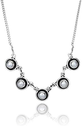 Sterling Silver Freshwater Pearl, Red Coral or Turquoise Plato Bello Necklace. Fair trade and handmade. Overall length of 44cms. (17 inches) approx. Boxed.