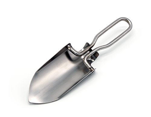 Mini-Schaufel aus Edelstahl klappbar mit Tasche / Gürteltasche silber für Camping / Outdoor / Wandern oder als Gartenkelle / Blumenkelle / Handschaufel für den Garten -extra micro klein Spaten – Original Produkt Inet-Trades GmbH - 2