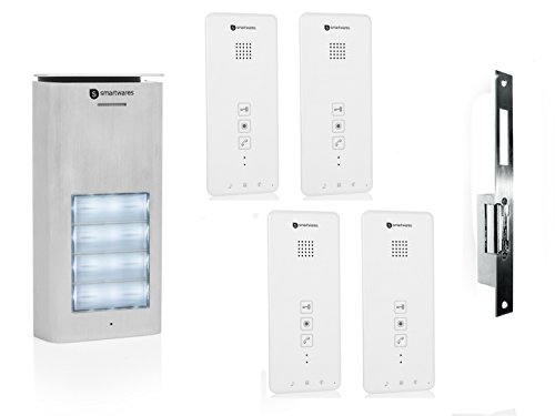 Preisvergleich Produktbild Set: Vierparteien Türsprechanlage mit elektrischem Türöffner für weitöffnende Türen (links / rechts)