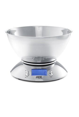ADE Digitale Küchenwaage KE 704 Leticia. Elektronische Schüsselwaage mit spülmaschinengeeigneter Schale aus poliertem Edelstahl zum präzisen Wiegen bis 5 kg. Mit Timer und Raum-Thermometer. Silber - 2