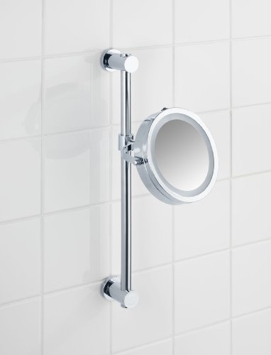 WENKO 20907100 Power-Loc LED Wandspiegel Carpi – Befestigen ohne bohren, Spiegelfläche ø 17.5cm, 500% Vergrößerung, Stahl, 25.5 x 50.5 x 23 cm, Chrom - 16