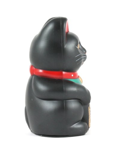 6″ Winkende Glückskatze – Maneki Neko Katze (Schwarz) - 4