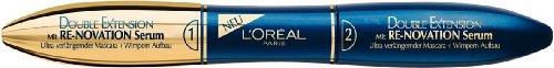 L'Oréal Paris Double Extension Re-novation Serum Mascara, schwarz - Wimperntusche für sichtbar starke und ultra lange Wimpern mit Aufbau-Serum - 1er Pack (1 x 12 ml)