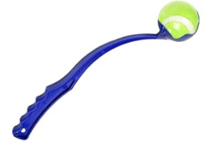 Fluffix Ballwerfer für Hunde mit Tennisball - Blau - 38 cm - Weitwurf-Technologie für aktives Apportieren, praktisch und hygienisch, aus robustem Kunststoff
