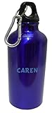 Flasche mit Karabiner, Wasser Personalisierte Wasserflasche mit Karabiner mit Text: Caren (Vorname/Zuname/Spitzname)