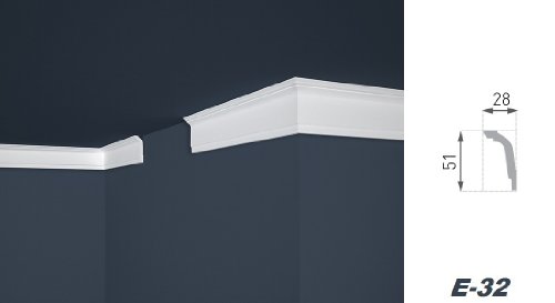 10 Meter Zierprofile Eckleisten Styropor Stuck hart 28x51mm, E-32 - 2