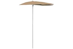 vidaXL Demi-parasol de Jardin avec Mât Parasol de Patio Pare-soleil de Terrasse Parasol d'Extérieur Anti-UV Anti-décoloration 180x90 cm Taupe