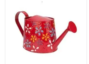Railing planter impex Hand Painted Design Metal Watering Can for Plants for Home Decor (2.5 L, Red)