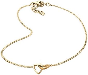 Goldhimmel Women Genuine Jewellery Body Anklet Pendants &amp; Coins Heart Love 925 Sterling Silver Gold Plated Length 25 cm