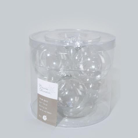 Set of 6 Large Crystal Clear Glass Christmas Tree Baubles -Transparent - 8 cm