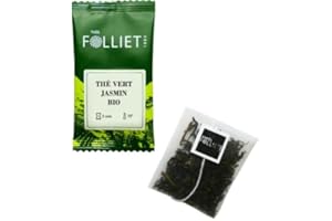 CAFÉS FOLLIET - Thé Vert Bio - Jasmin - Tonifiant & Reboostant - Sachets d'origine végétale - 24 Sachets