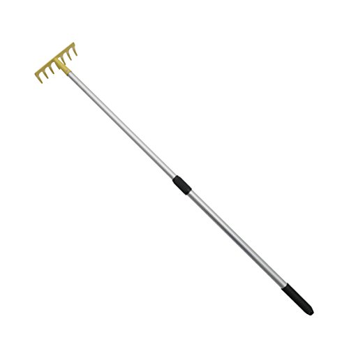 Xclou Garden Rechen mit Teleskopstiel, Harke aus Metall, Hacke mit 7 Zinken, ausziehbar bis circa 123 cm, gelb, 123 x 4 x 15 cm, 127643 - 3