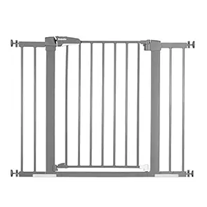 BABELIO Easy Install Extra Wide Pressure Mounted Metal Baby Gate, No Drilling, No Tools Required, 26-40 Inch with Wall Protectors and Extenders, Ideal for Narrow or Wide Area (Gray)
