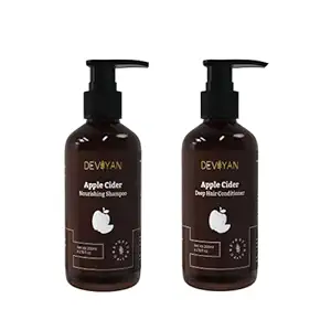 Deviyan Cider Vinegar Nourishing Shampoo & Conditioner for Dry & Damaged Hair Natural Reduces Frizz Dandruff Controls Hair Fall and Brings Shine Paraben Free (Pack of 2)