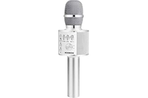 BONAOK Micrófono Inalámbrico de Karaoke Bluetooth, 3-en-1 Portátil Karaoke Portátil Mic Regalo Cumpleaños Máquina de Altavoces para Fiestas en el Hogar para iPhone/Android/iPad Smartphone (Plateado)