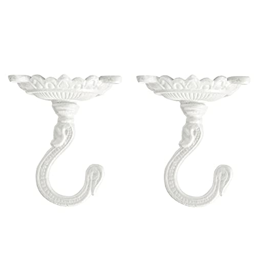 Sungmor Ganci da soffitto resistenti per piante sospese, 2 ganci da soffitto bianchi da 8,9 x 9,9 cm, grandi ganci da soffitto decorativi antichi per appendere fioriere, lampadari, campane a vento,