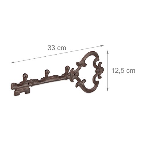 Relaxdays Hakenleiste aus Gusseisen, Schlüsselform, 3 Haken, Antiker Landhausstil, HBT: ca. 12,5 x 33 x 4,5 cm, braun - 2
