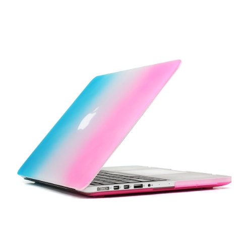 i-Buy Matte Gummierte Harte Schutzhülle Hülle für Apple Macbook Pro 13.3 Zoll mit Retina Display + Schutzfolie + Silikon Tastaturschutz + Anti-Staub-Stecker – Regenbogen - 4