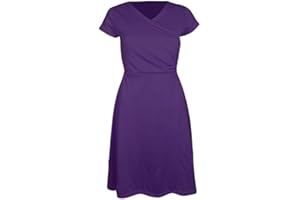 Zeagoo Vestido informal para mujer, vestido de verano, monocolor, minivestido elegante, vestido de camiseta, elegante, acampanado, cuello en V, manga corta, tallas XS-XXL