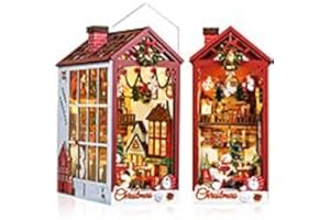 Quanquer DIY Weihnachtshaus Book Nook Kit - Miniatur-Puppenhaus-Bausatz mit LED Licht,Buchstützen Modellbau für Erwachsene Kreatives Geschenk