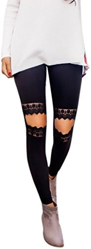 Clemunn Yoga Pants Women's Fashion High Waist Fitness Leggings Yoga Pants Running Gym Stretch Sports Pants Trousers Lace Hole Skinny Pencil Pants (Black, L)