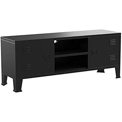 vidaXL Meuble TV Métal Style Industriel Noir Table Basse Table Salon Maison