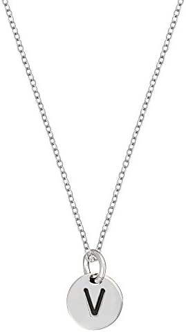 Silverly Women's .925 Sterling Silver Round Disc Name Initial Alphabet Charm Pendant Necklace, 18"