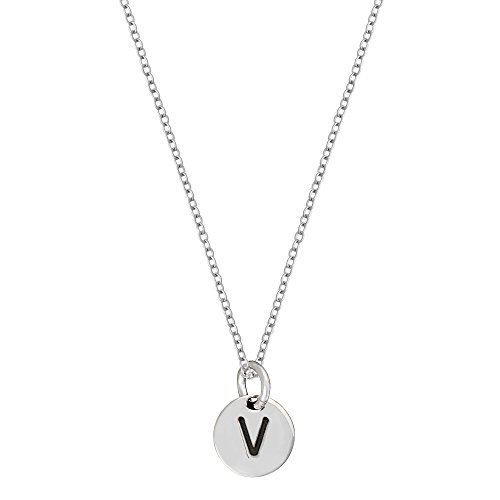 Silverly Women's .925 Sterling Silver Round Disc Name Initial Alphabet Charm Pendant Necklace, 18"