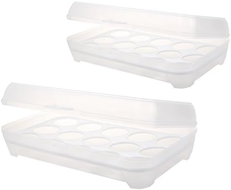 TUKA [2pc] 15er Egg Box with Clip Closure, Clear Plastic Egg Holder for Refrigator Kitchen, Egg Container Storage Large capacity. White Color, TKD6100-white-2x